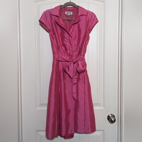 Kasper Dresses & Skirts - Kasper Magenta Short Sleeve Fit and Flare Dress Tie Waist Dress